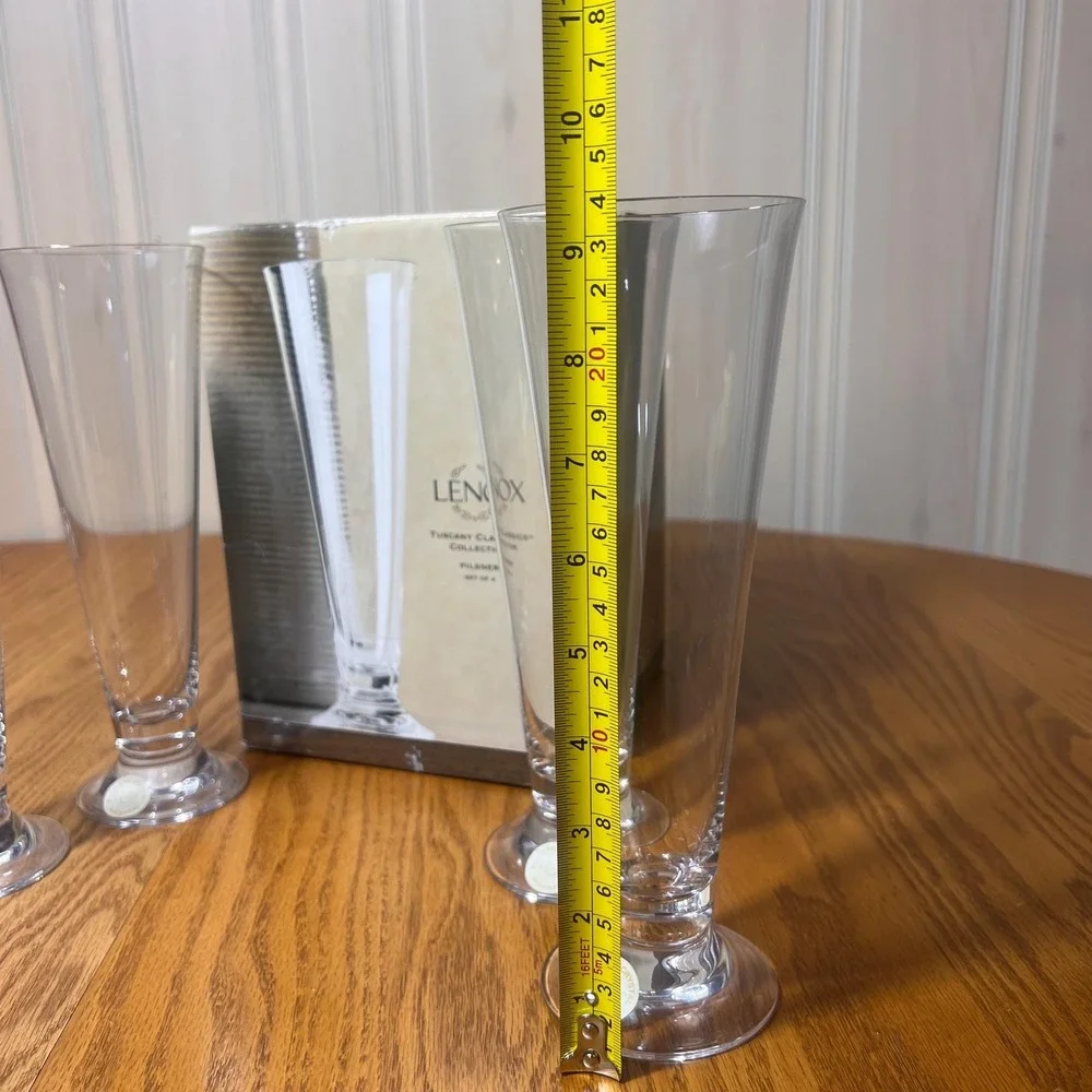 Lenox Tuscany Classics Crystal Pilsner Glasses Set 4 Austria 18.5oz NOS